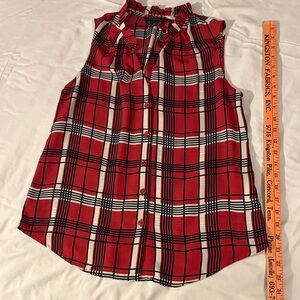 Banana Republic Red Plaid Sleeveless Button-Up Top